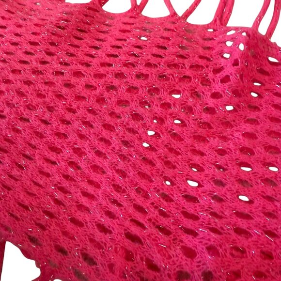 Hot Pink Infinity Scarf One Size Festival Knit Fringe Soft Metallic Thread - Picture 4 of 12